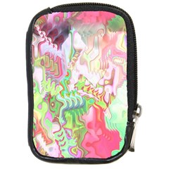 Boho Hippie Trippy Psychedelic Abstract Hot Pink Lime Green Compact Camera Leather Case by CrypticFragmentsDesign