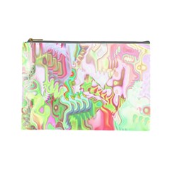 Boho Hippie Trippy Psychedelic Abstract Hot Pink Lime Green Cosmetic Bag (large) by CrypticFragmentsDesign