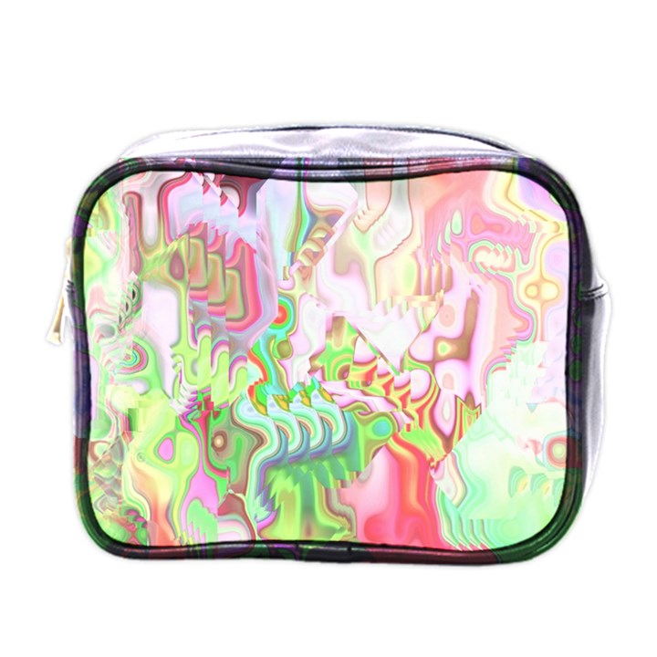 Boho Hippie Trippy Psychedelic Abstract Hot Pink Lime Green Mini Toiletries Bag (One Side)