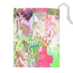 Boho Hippie Trippy Psychedelic Abstract Hot Pink Lime Green Drawstring Pouch (5xl) by CrypticFragmentsDesign