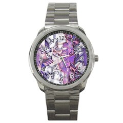 Blooming Lilacs Spring Garden Abstract Sport Metal Watch by CrypticFragmentsDesign