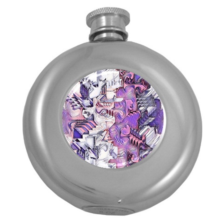 Blooming Lilacs Spring Garden Abstract Round Hip Flask (5 oz)