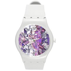 Blooming Lilacs Spring Garden Abstract Round Plastic Sport Watch (m) by CrypticFragmentsDesign