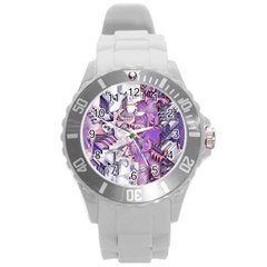 Blooming Lilacs Spring Garden Abstract Round Plastic Sport Watch (l) by CrypticFragmentsDesign