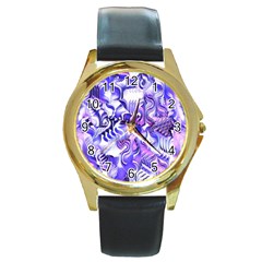 Weeping Wisteria Fantasy Gardens Pastel Abstract Round Gold Metal Watch by CrypticFragmentsDesign