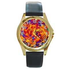 Sun & Water Round Gold Metal Watch by LW41021