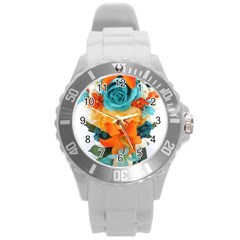 Spring Flowers Round Plastic Sport Watch (l) by LW41021