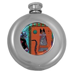 Cats Round Hip Flask (5 Oz) by LW41021