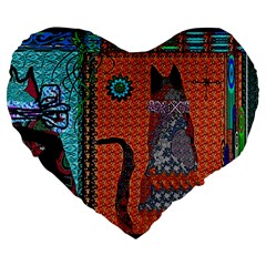 Cats Large 19  Premium Flano Heart Shape Cushions by LW41021