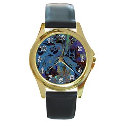 Undersea Round Gold Metal Watch by PollyParadise