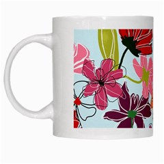 Flower Pattern White Mugs