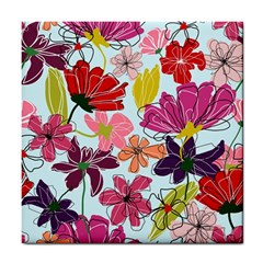 Flower Pattern Tile Coaster by Galinka