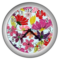 Flower Pattern Wall Clock (silver)