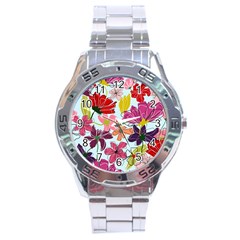 Flower Pattern Stainless Steel Analogue Watch