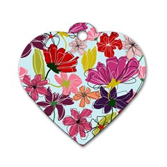 Flower Pattern Dog Tag Heart (two Sides) by Galinka