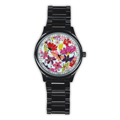 Flower Pattern Stainless Steel Round Watch by Galinka