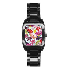 Flower Pattern Stainless Steel Barrel Watch by Galinka