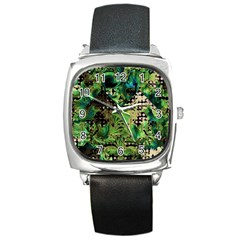 Peacocks And Pyramids Square Metal Watch by MRNStudios