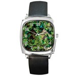 Peacocks And Pyramids Square Metal Watch Front