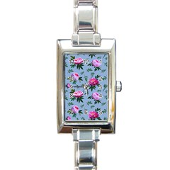 Delicate Peonies Rectangle Italian Charm Watch by SychEva