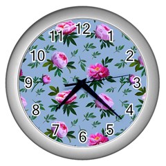 Delicate Peonies Wall Clock (silver) by SychEva