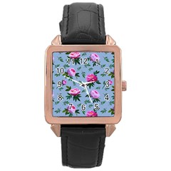 Delicate Peonies Rose Gold Leather Watch  by SychEva