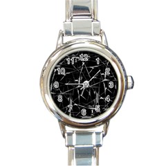 Black And White Splatter Abstract Print Round Italian Charm Watch by dflcprintsclothing