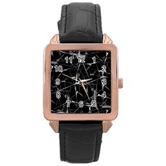 Black And White Splatter Abstract Print Rose Gold Leather Watch  by dflcprintsclothing