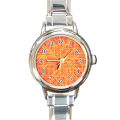 Orange/yellow Line Pattern Round Italian Charm Watch by LyleHatchDesign