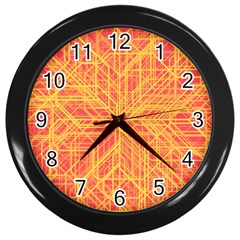 Orange/yellow Line Pattern Wall Clock (black) by LyleHatchDesign