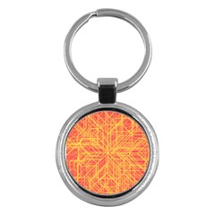 Orange/yellow Line Pattern Key Chain (round) by LyleHatchDesign