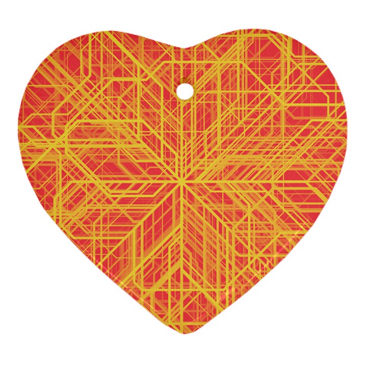 Orange/Yellow Line Pattern Heart Ornament (Two Sides)