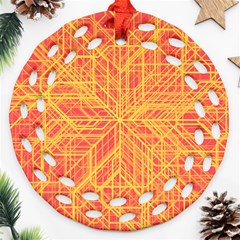 Orange/yellow Line Pattern Round Filigree Ornament (two Sides) by LyleHatchDesign