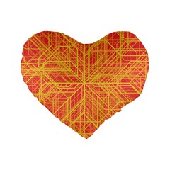 Orange/yellow Line Pattern Standard 16  Premium Flano Heart Shape Cushions by LyleHatchDesign