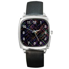 Criss-cross Pattern (multi-colored) Square Metal Watch by LyleHatchDesign