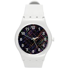 Criss-cross Pattern (multi-colored) Round Plastic Sport Watch (m) by LyleHatchDesign