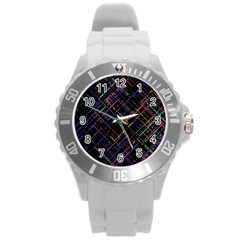 Criss-cross Pattern (multi-colored) Round Plastic Sport Watch (l)