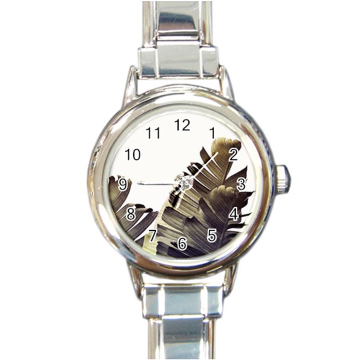 Vintage banana leaves Round Italian Charm Watch