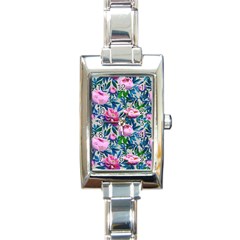 Pink Peonies Watercolor Rectangle Italian Charm Watch by SychEva