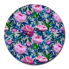 Pink Peonies Watercolor Round Mousepads by SychEva