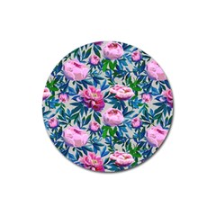 Pink Peonies Watercolor Magnet 3  (round) by SychEva