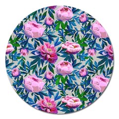 Pink Peonies Watercolor Magnet 5  (round) by SychEva