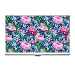 Pink Peonies Watercolor Business Card Holder Front