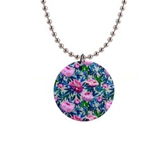 Pink Peonies Watercolor 1  Button Necklace by SychEva