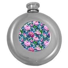 Pink Peonies Watercolor Round Hip Flask (5 Oz) by SychEva