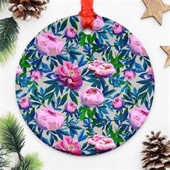 Pink Peonies Watercolor Round Ornament (two Sides) by SychEva