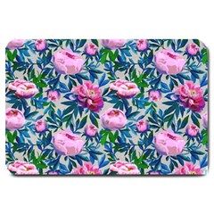 Pink Peonies Watercolor Large Doormat  by SychEva