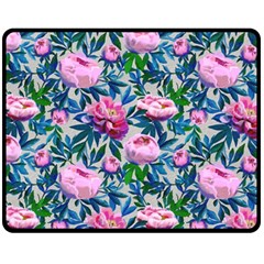 Pink Peonies Watercolor Fleece Blanket (medium)  by SychEva