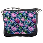 Pink Peonies Watercolor Messenger Bag Front