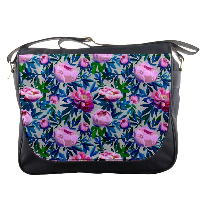 Pink Peonies Watercolor Messenger Bag